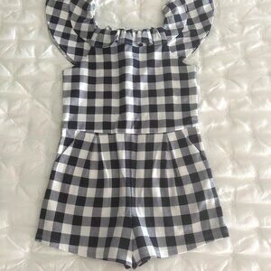 Janie and Jack Gingham Ponte Romper Navy Little Girls 6 - NBW, No Tags, Like New